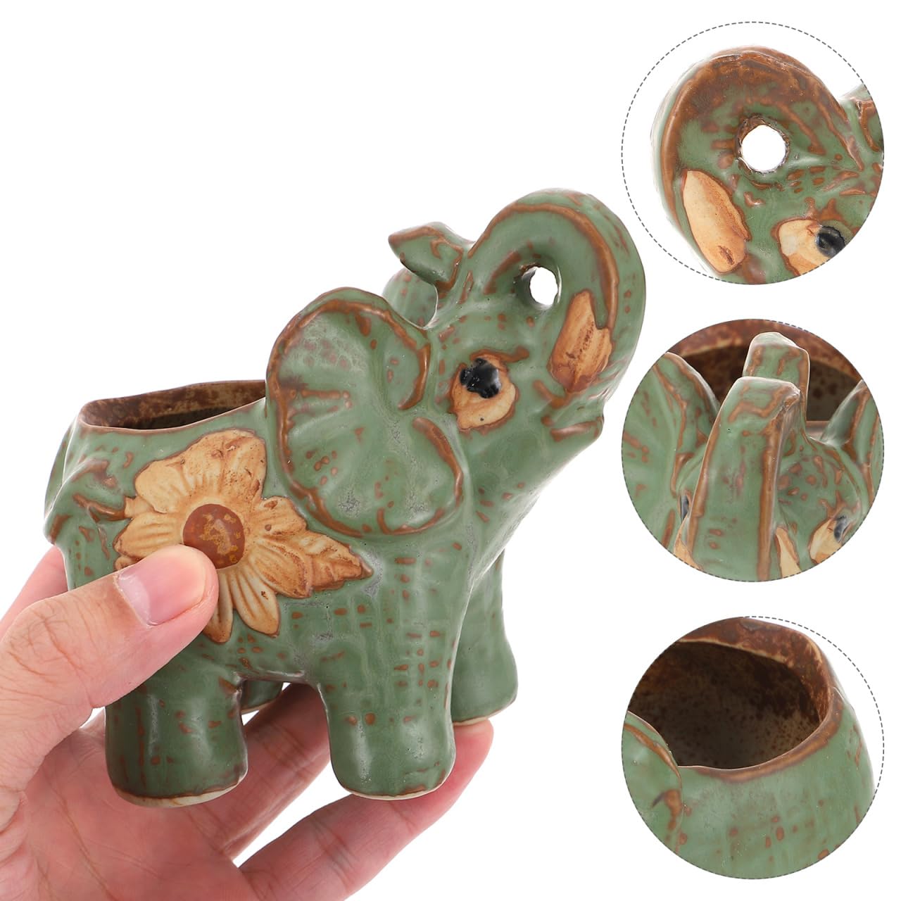BESTonZON Elephant Shaped Ceramic Succulent Pot 4.72X4.52X2.75In Breathable Planter Home Office Desktop Decoration Flower Pot for Succulents and Cactus