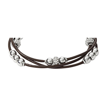 Fossil Women's Leather Bracelet, Color: Silver/Brown (Model: JA6068040)