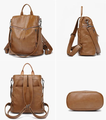 AurexaFashion Genuine Cow Leather Backpack Shoulder Handbag Bag for Women, Top Handle & 2 Detachable Straps- Brown
