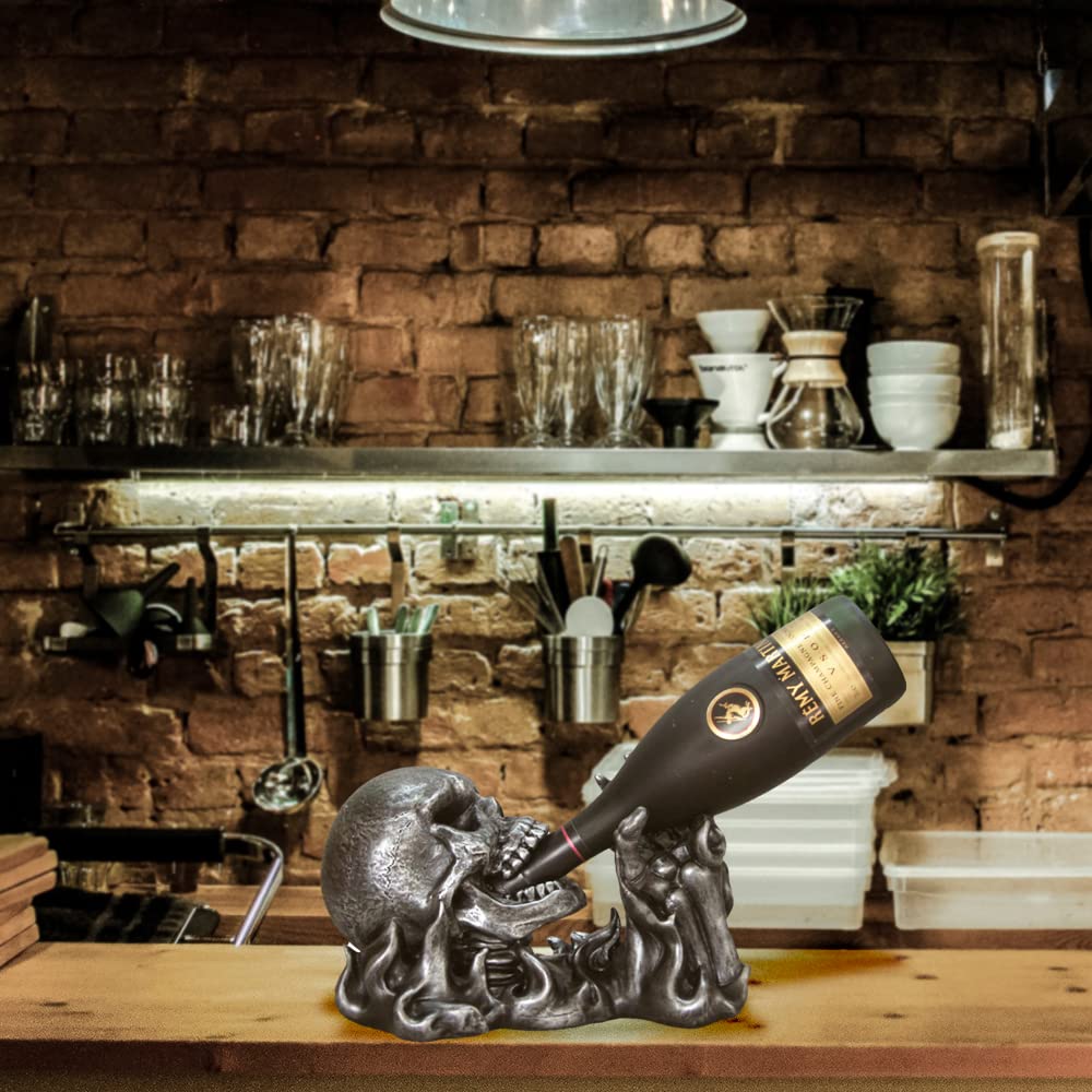 DWK Gargle of Wine Skeleton Skull in Flames Decorative Wine Bottle Holder Kitchen