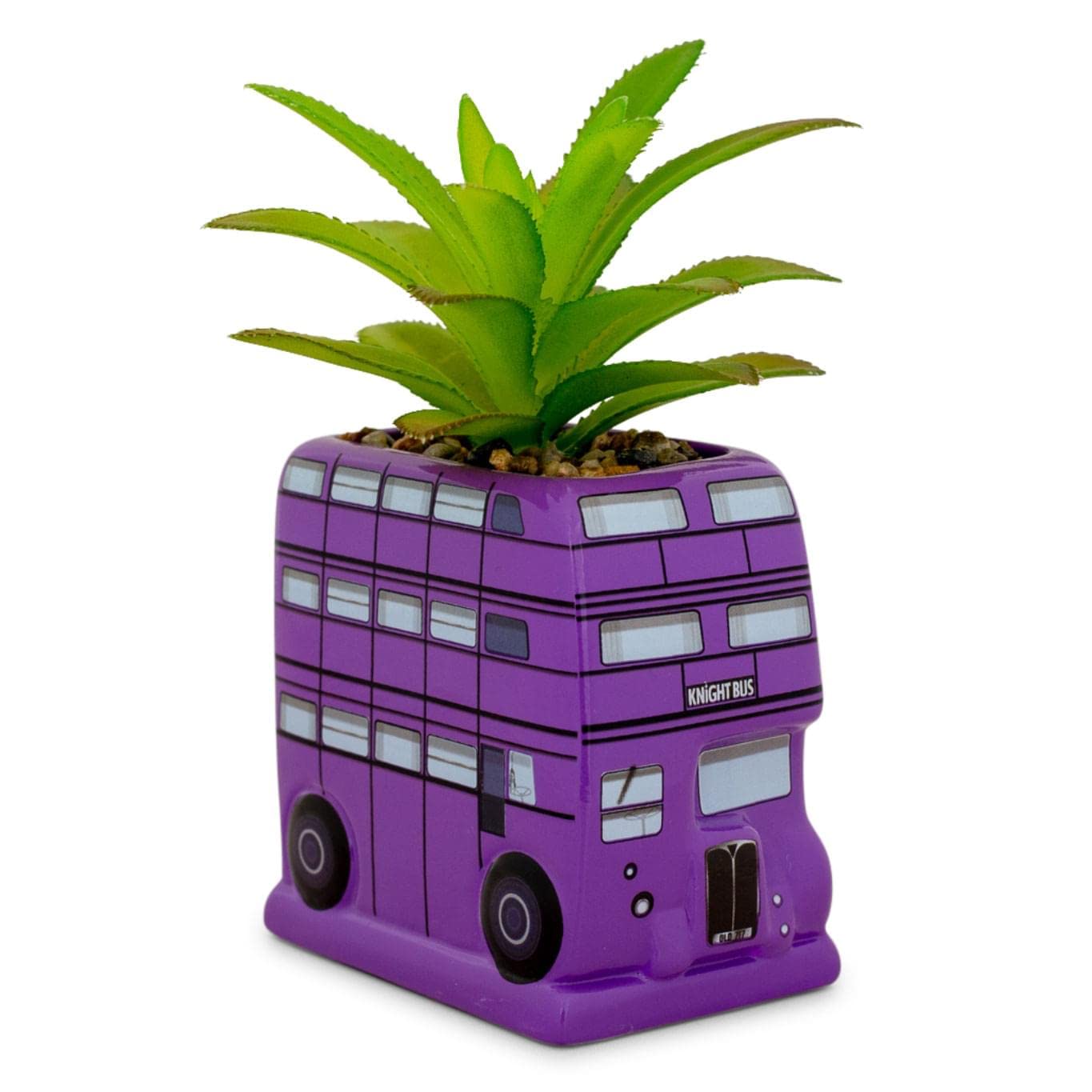 Harry Potter Knight Bus 3-Inch Ceramic Planter With Artificial Succulent | Small Flower Pot, Faux Indoor Plant For Desk Shelf, Trinket Tray | Cute Home Decor, Wizarding World Gifts and Collectibles