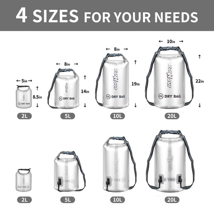 Zanhour Waterproof Dry Bag - Roll Top Transparent Storage Bag,2L/5L/10L/20L,Suitable for Traveling, Swimming, Kayaking, Camping, Fishing, Rainy Day Trips