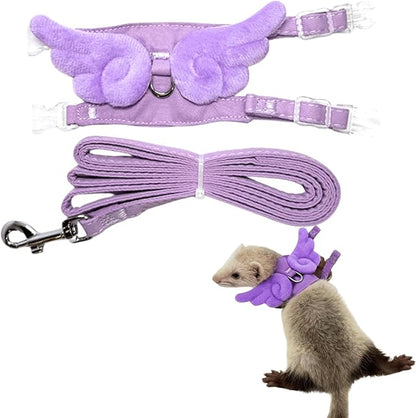 Ferret Harness Leash with Adjustable Buckle Soft Breathable Pure Cotton Cloth Walking Vest with Angel Wings for Small Pet Squirrel Guinea Pig Rabbit Kitten (Purple)