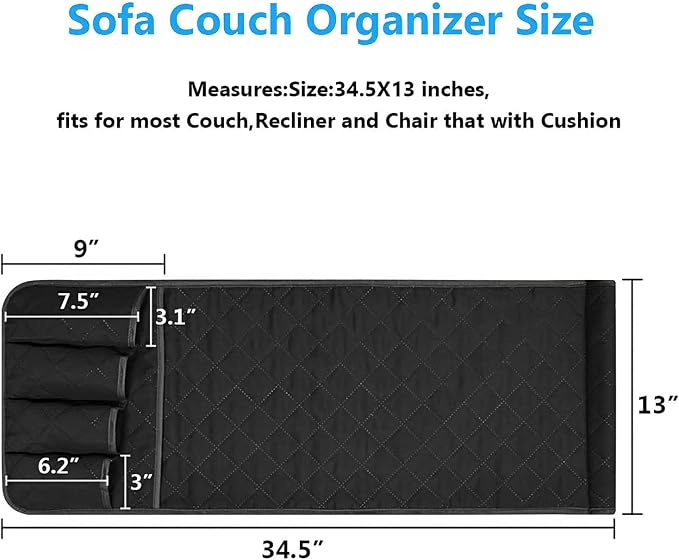 Armchair Caddy for Recliner, Couch Caddy Storage Organizer with 5 Pockets, Non Slip Sofa Arm Organizer for Remote Controls, Phone, Magazines, Tablet (Black)