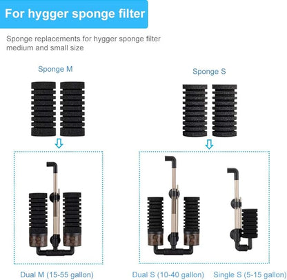 hygger Pack of 4 Replacement Sponges for Aquarium Double Sponge Filter (S)