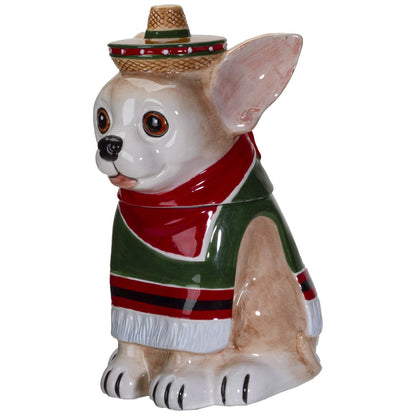 Pacific Giftware Red and Green Mexican Chihuahua Ceramic Decorative Storage Jar Container for Cookies Treats Snacks Cute Kitchen Counter Decor 10.25" H