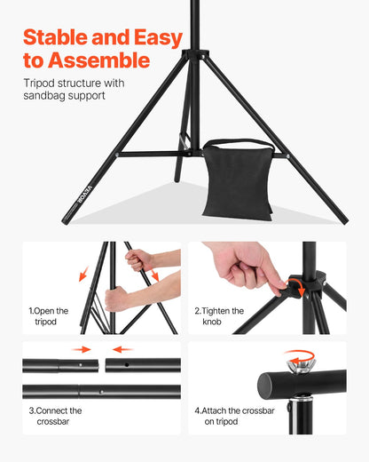 VEVOR Backdrop Stand, 10 x 10 ft Adjustable Photo Backdrop Stand Kit, Portable Background with 4 Crossbars, Heavy Duty Projector Screen , for Wedding, Photo Video Studio & Party