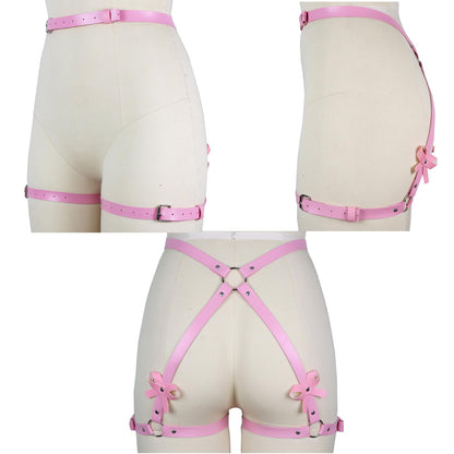Punk Leather Thigh Straps,Pink Leather Garter Body Harness ﻿ Garter Belts,Adjustable Gothic Waistband Thigh Garter,Fashion Rave Accessories Belt,For Bout Carnival Party Gift