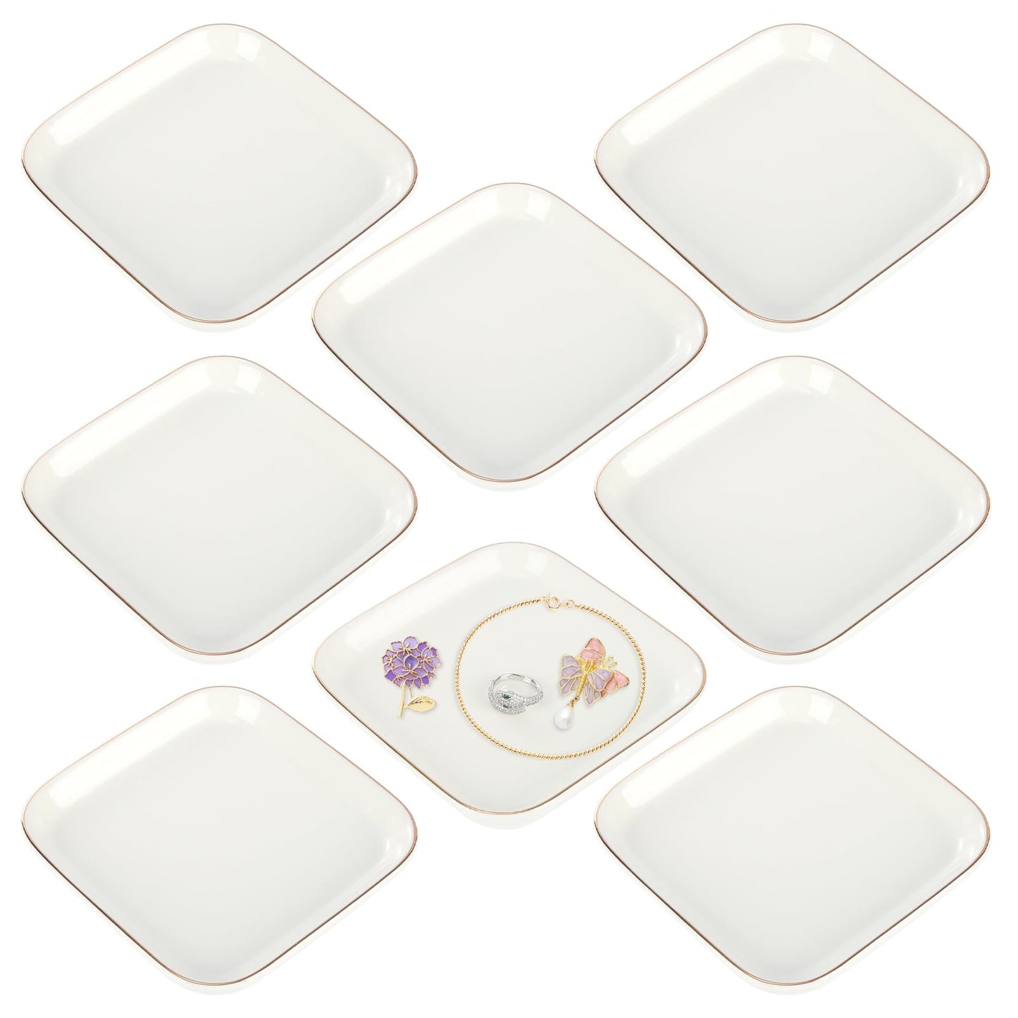 8 Pcs Ceramic Jewelry Tray 4.4 in Jewelry Dish for Women, Trinket Dish Ring Dish Bulk Decorative Trinket Dishes for Rings Earrings Necklaces, Bracelets Bridal Shower Wedding Birthdays Gifts Women
