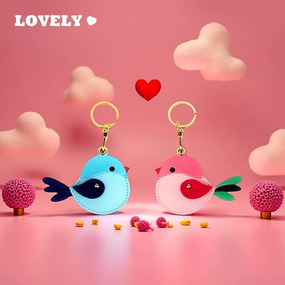 YOU WIZV Airtag Keychain Cute Bag Charms 2pc,Pink Leather Bird Purse Charms with Tassel Keychains, Couple Funny Car Key Chain Accessories