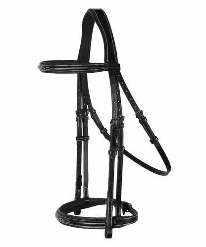Exion English Hunter Bridle with Designer Stitched Browband & Hunter Noseband – Anatomical Mono Crownpiece, Padded Noseband, Rubber Reins – Horse, Cob, Pony, Oversize – Black, Havana, Oak Brown
