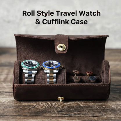 CONTACTS Full Grain Leather Watch Case Cufflink Box with Pad Tie Case Travel Multifunction Jewelry Accessories Organizer Storage Roll