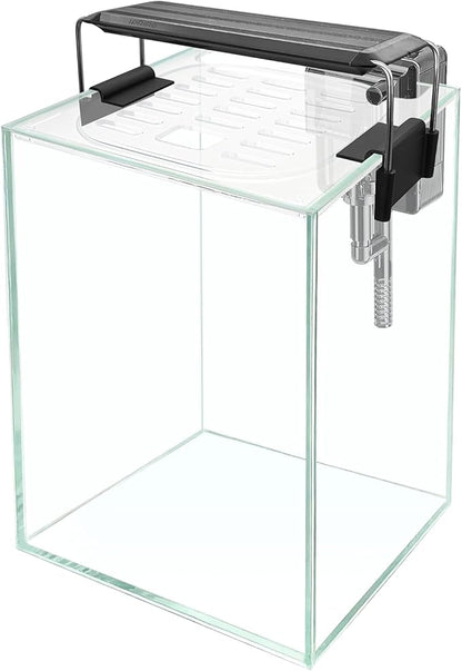 Ultra White Glass Aquarium Starter Kits 1.5 Gallon Small Fish Tank, Betta Fish Tank with LED Light, Power Filter, for Home Office Deco, 4mm Glass