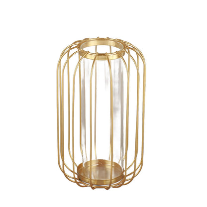 Yosoo Lantern Shaped Iron Vase, Simple Design Glass Hydroponic Terrarium for Plants, with Test Tube Glass, Fits Home Office Decoration (Champagne Gold Trumpet)