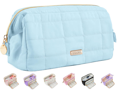 Sooez Large Pencil Case Pouch, Soft Pencil Bag with Zipper, Pen Bag Wide Opening, School Supplies Cute Pencil Case for Girls Boy Men Women, Blue