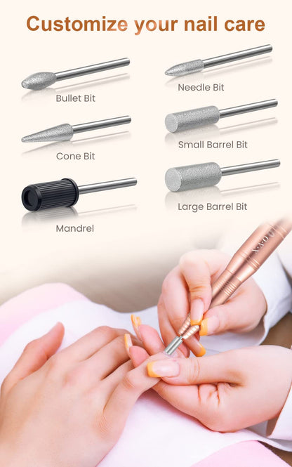 Portable Electric Nail Drill Machine, Professional 20000 RPM USB Manicure Pedicure Drills for Acrylic Nails Gel Polishing Shape Tools