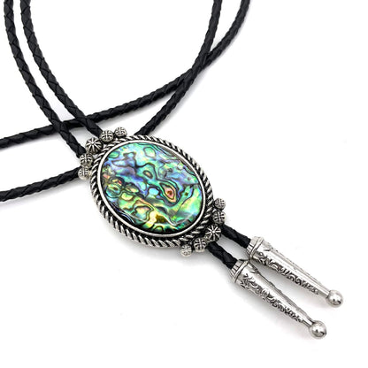 YOQUCOL Abalone shell Pattern Bolo Tie Native Western Cowboy Hand-woven Leather Bola Tie Necktie for Men Women