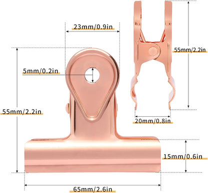 SIAMESE Bulldog Clips, 4 Pcs Binder Clips for Office & Kitchen, Multi-Purpose Binder and Food Bag Clamps for Sealing, Storage, Hanging (Rose Gold)