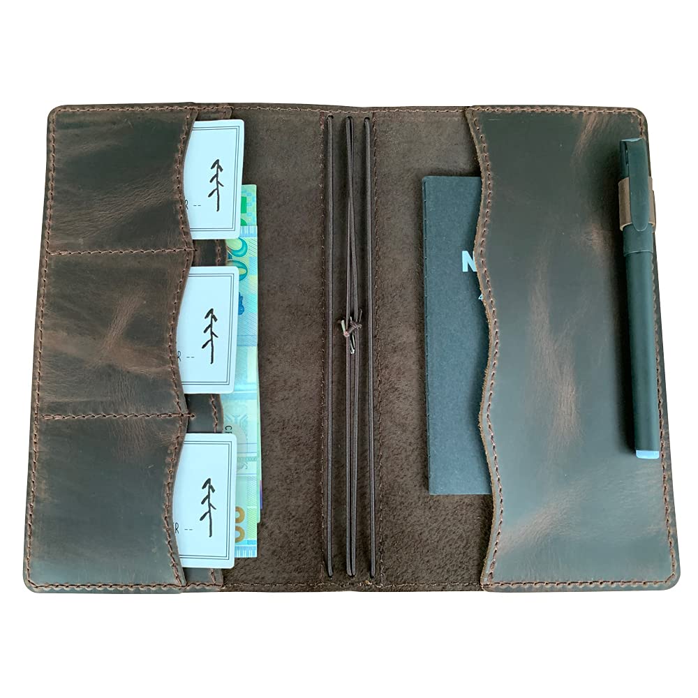 newestor Travelers Notebook Cover with Inner Pockets, Card Slots and Pen Holder, Standard Size, Dark Brown
