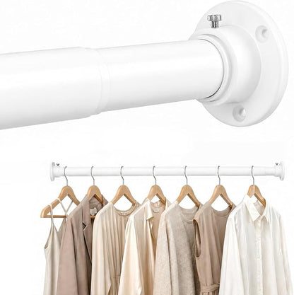 Closet Rod Adjustable 17 to 83 Inch, 1-1/4” Diameter, Closet Rods for Hanging Clothes, Stepless Metal Heavy Duty Hanging Rod for Closet Wardrobes Laundry RV (White)