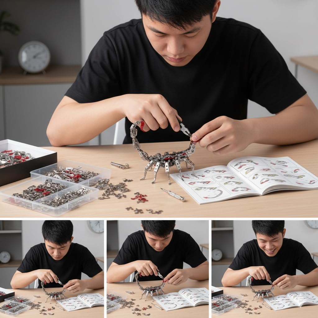 Scorpion 3D Metal Puzzles for Adults, 454PCS Stainless Steel DIY Mechanical Metal Model Kits, No Glue Assembly with Movable Joints, Challenging Metal Building Kit Desk Decor Gift (Red)