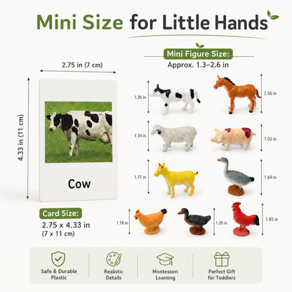 Montessori Farm Animal Matching Game, 12PCS Realistic Farm & Poultry Animal Figurines with Flash Cards, Preschool Educational Learning Toys for Toddlers Kids, Homeschool Language Sensory Toy