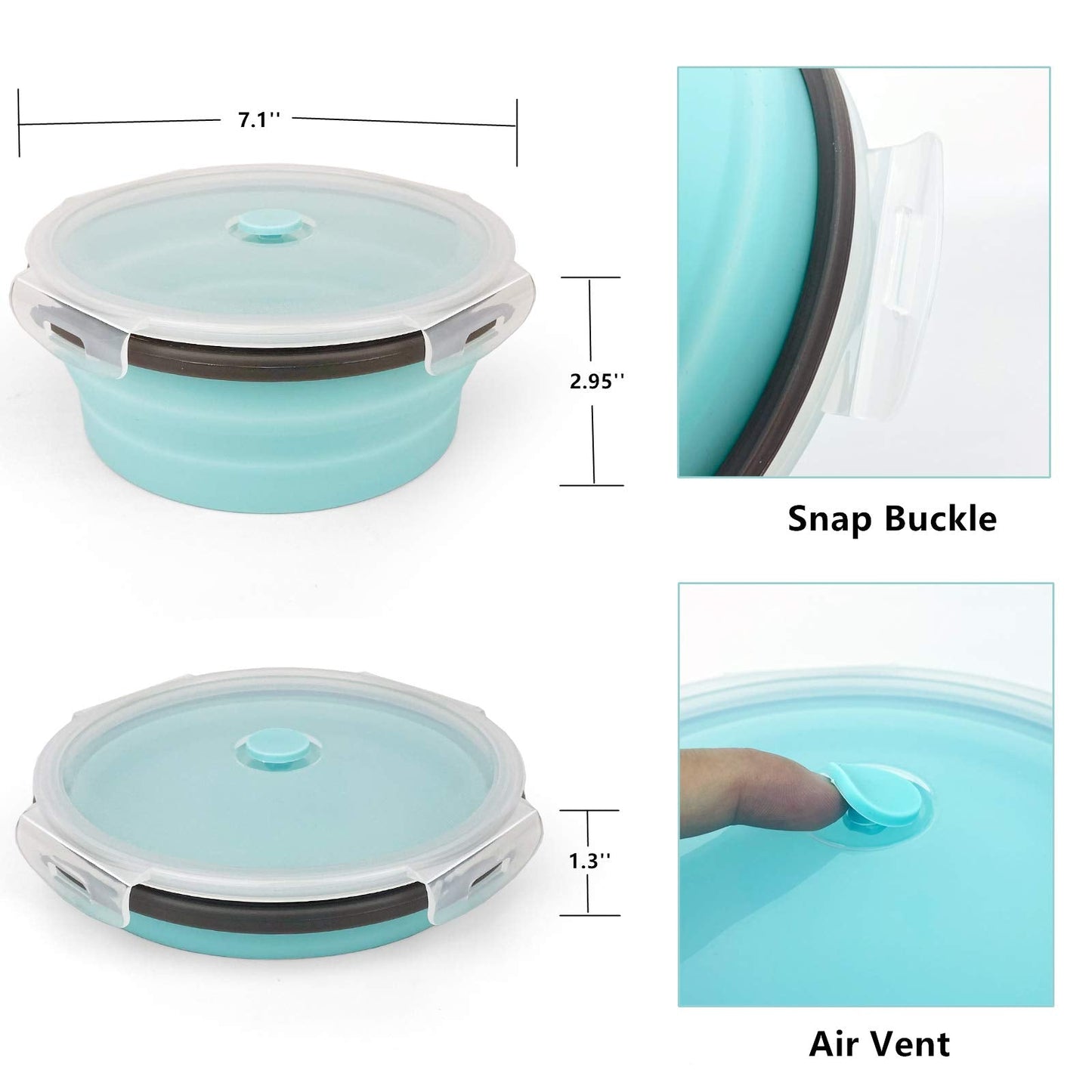 CCyanzi 1200ml Collapsible Camping Bowl Silicone Food Storage Container with Lid and Foldable Stainless Steel Fork Spoon, for Picnic, Travel, Camping, RV, Fridge and Microwave Bowls