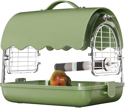 Indoor Bird Cage Bird Carrier Backpack with Perch, Transparent Travel Cage Bag with Shade Cover Visible Window for Parrots Budgie Decorative Aviary(Green)