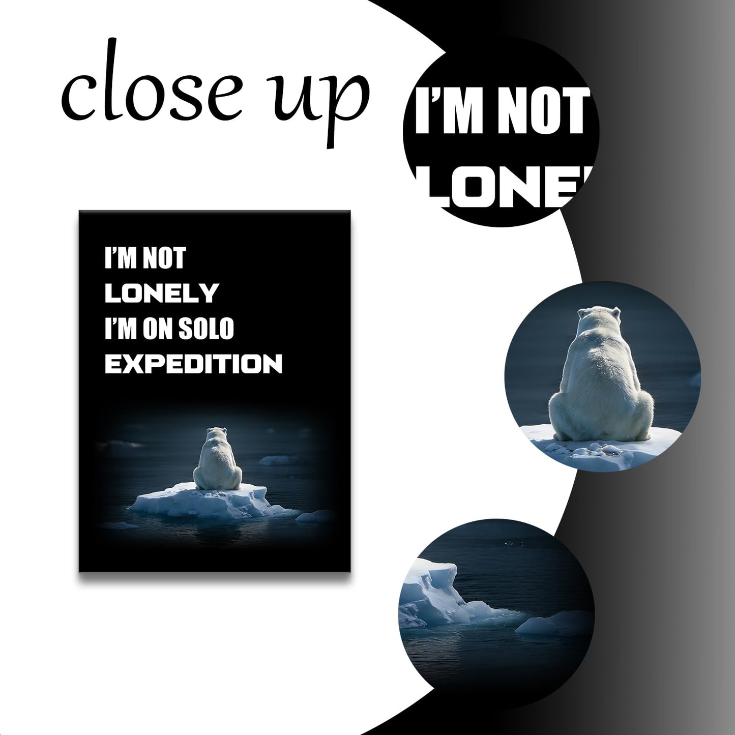 YSPCSUN Introvert Decor Wall Art Funny Solo Expedition Quote Canvas Painting Polar Bear On Iceberg Posters For Home Office Sarcastic Motivational Pictures Ready To Hang 24x18 Inch
