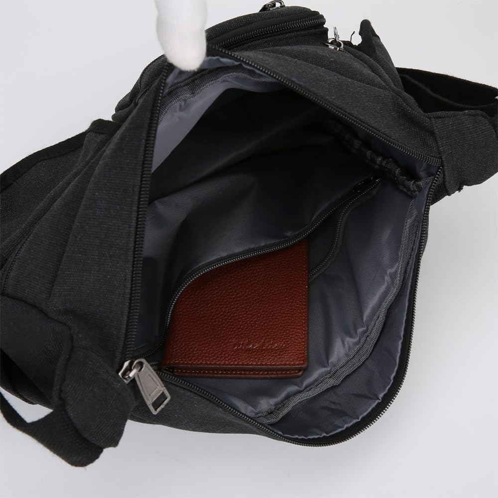 LEBULLBRO Canvas Shoulder Bag for Mens Multi-pockets 13 inch Laptop Messenger Bag Sling Bags School Crossbody Bags Travel (Black)