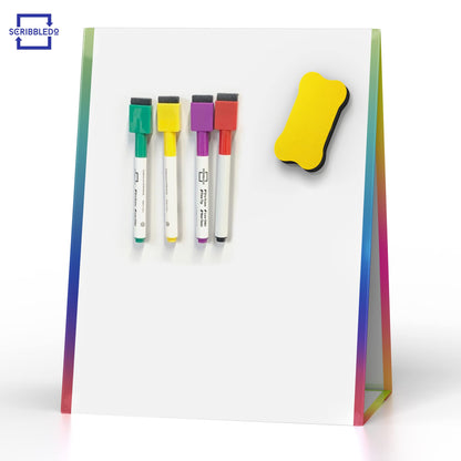 Scribbledo Table Top White Board Magnetic Easel for Kids Dry Erase Drawing Board Toddler Writing Tabletop Whiteboard with 6 Dry Erase Markers and 1 Eraser Included