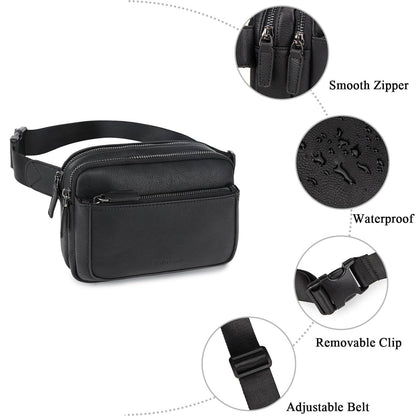 Fanny Packs for Women, Leather Vegan Belt Bag Crossbody Waist Bag Adjustable Strap, Large Fashion Everywhere Belt Bag, Black