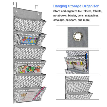 Eamay Hanging File Organizer Wall Mount Storage Pocket Chart, Over The Door Office Supplies Pocket Chart for Classroom, School, Home Use - 2 Over Door Hanger Included (Wave Pattern)