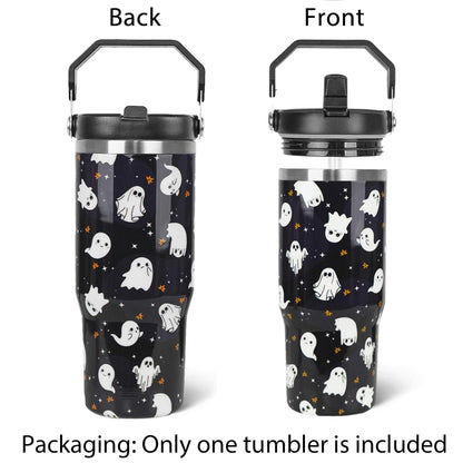 Zifmrtrwn Halloween Tumbler with Handle and Flip Straw Ghost Gifts Coffee Travel Mug Insulated Water Bottle Cup Ghosts Halloween Decor Gifts-30 oz(1PCS)