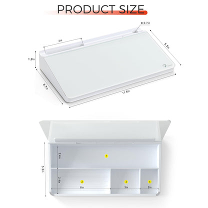 TOWON Small Compact Glass Desktop Whiteboard with Storage – 12 x 7 in Dry Erase Board for Desk, Home Office, School | Includes 5 Markers, Eraser & Holder | Space-Saving Organizer, Aesthetic White