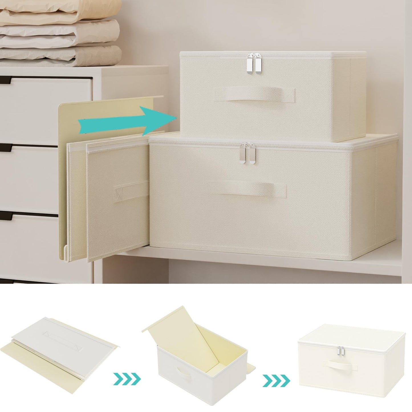 GUOHNHE Storage Bins with Zipper, Cube Organizer Basket with Lid, Collapsible Stackable Closet Boxes, for Home and Bedroom, 1 Pack, Beige, 11.8 x 7.9 x 6.3 In, XSNY16BES-1