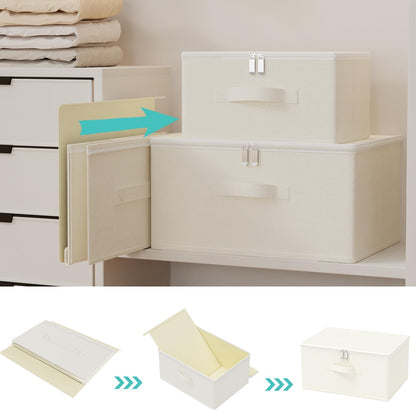 GUOHNHE Storage Bins with Zipper, Cube Organizer Basket with Lid, Collapsible Stackable Closet Boxes, for Home and Bedroom, 1 Pack, Beige, 11.8 x 7.9 x 6.3 In, XSNY16BES-1