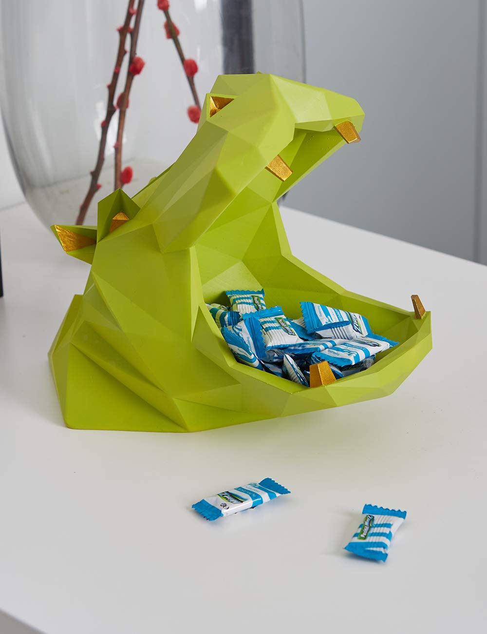HAUCOZE Hippo Candy Dish Cookie Jar Storage Statue Modern Home Decor Sculpture Table Centerpiece Gift for Living Room Blue 9.1 Inch