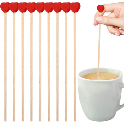 Operitacx 100 Pcs Wooden Coffee Stirrers Red Heart Stir Sticks Disposable Cocktail Stirrers Drink Stir Sticks for Wine Milk Coffee Cocktail 6.1 Inch Straws