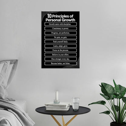PSYYSP Motivational Wall Art 10 Principles Of Personal Growth Inspirational Poster For Office Men Women Desk Decor Small Success Quotes Canvas Print Framed Discipline Mindset Wall Sign 12x18 Inch