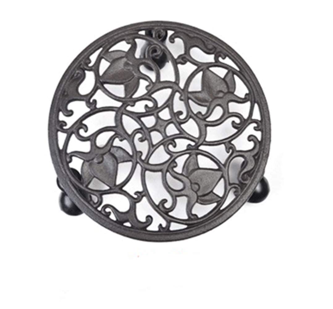 Fasmov Rose Cast Iron Plant Stand Plant Pallet Caddy Plant Pot with Heavy Duty Wheels Indoor Outdoor Planter Trolley Casters Rolling Tray Coaster