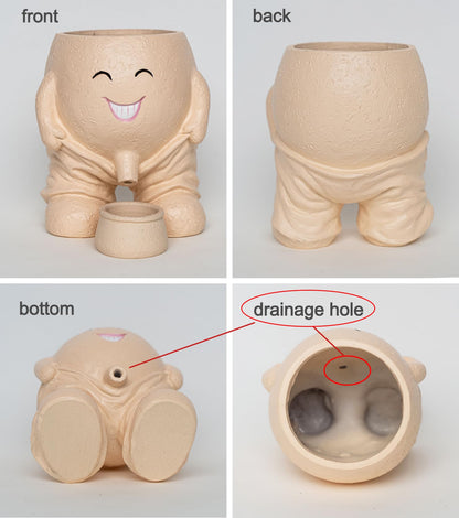 RZOIKZOI Quirky Creative Planter with Smiley Face,Naughty Boy Plant Face Pot with Drainage Hole,for Indoor Outdoor, Christmas, (Naughty Boy,Khaki)