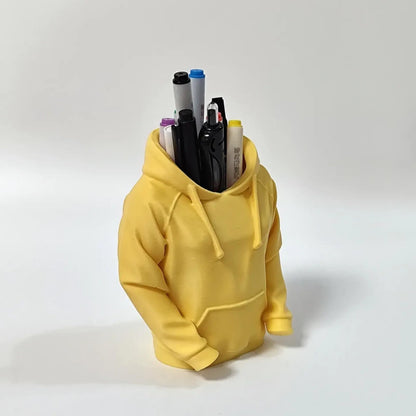 TIME&TRAVE Unique Sweatshirt Pen Holder for Desk, 3D Printed Creative Pencil Holder Desk Organizers, Office Supplies Decorations Idea Gift for Men Women Kids(Yellow)