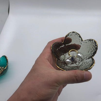 BESSKON Flower Ring Dish Jewelry Tray, Glass Jewelry Dish Tray, Aesthetic Room Decor Small Trinket Dish, Nightstand Jewlery Ring Holder Dish, Bathroom Jewelry Plate Bowl for Rings Earrings Wife Gift