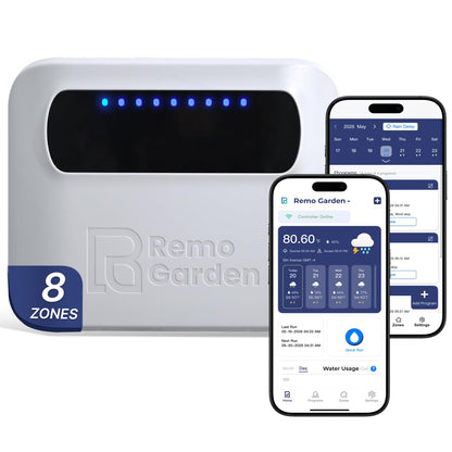 Remo Garden Smart Sprinkler Controller – 8 Zone WiFi Irrigation Controller with App, Weather-Based Scheduling, Easy DIY Setup