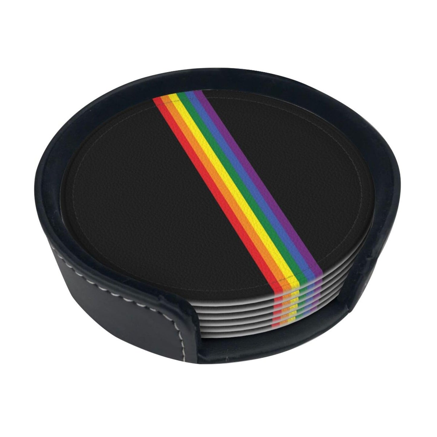 6pcs Rainbow LGBT Gay Pride Drinking Coasters Leather Coaster with Holder Coasters for Coffee Table Kitchen Table Bar, Home Office