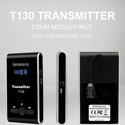Retekess T130 Church Translation Device, Tour Guide System Rechargeable, Simple Basic, Clear Sound Quality, Whisper Devices for Church, Factory, School (1 Transmitter 5 Receivers)
