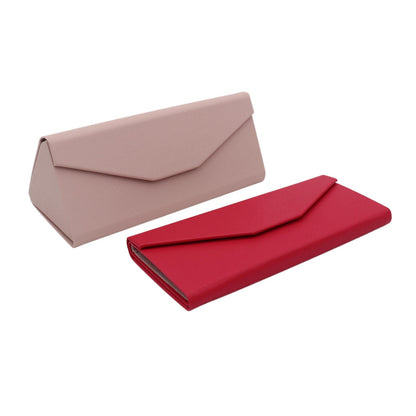 Real Sic Glasses Case for Men and Women - Magnetic Folding Hard Shell Sunglass Holder - Vegan Leather Eyeglass Protector, Variety of Styles Inspired by Solid Color - (Fuchsia & Beige)