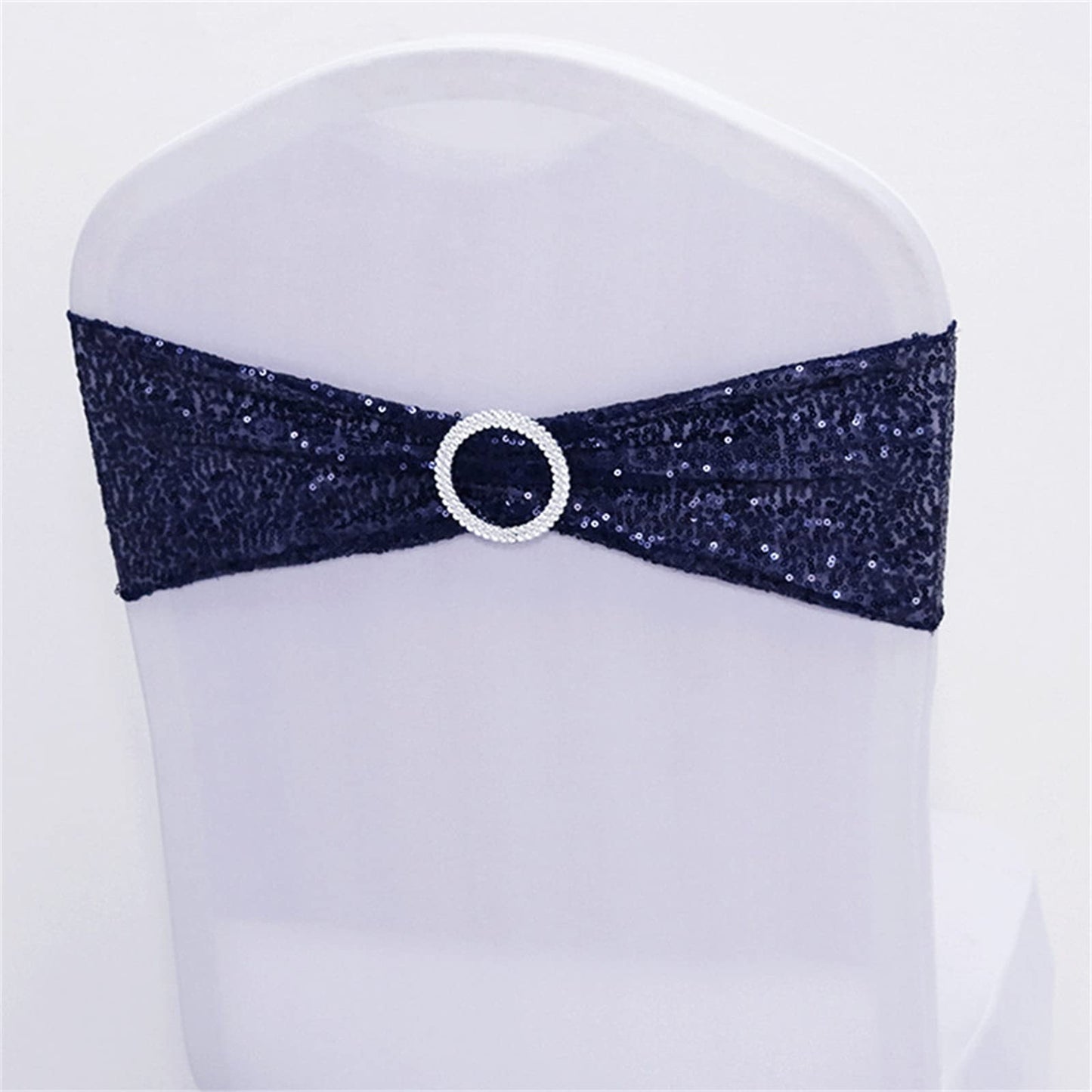 Dimatic 25 PCS Stretch Sequin Chair Sashes Chair Stretchy Spandex Bands for Wedding Reception Events Banquets Chairs Decoration (Navy)