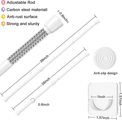 AIZESI 1pcs Tension Curtain Rod Spring Tension Rod Short Curtian Rods No Drilling Expandable Spring Loaded Curtain Tension Rod Adjustable 26 to 39 inch,Best Use Range 28 to 36 inch，White